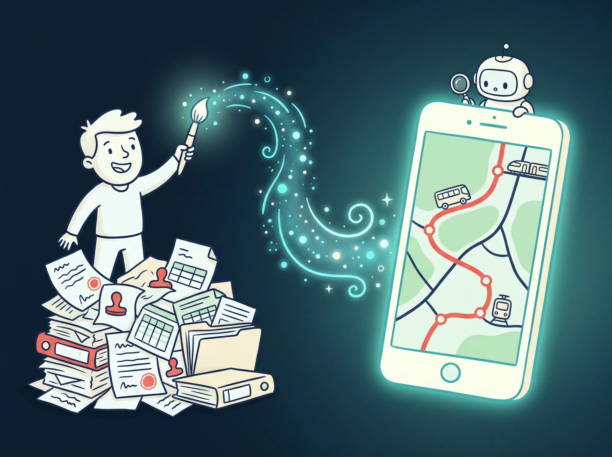 Illustration of open data being transformed into consumer apps, dashboards, and licensable datasets